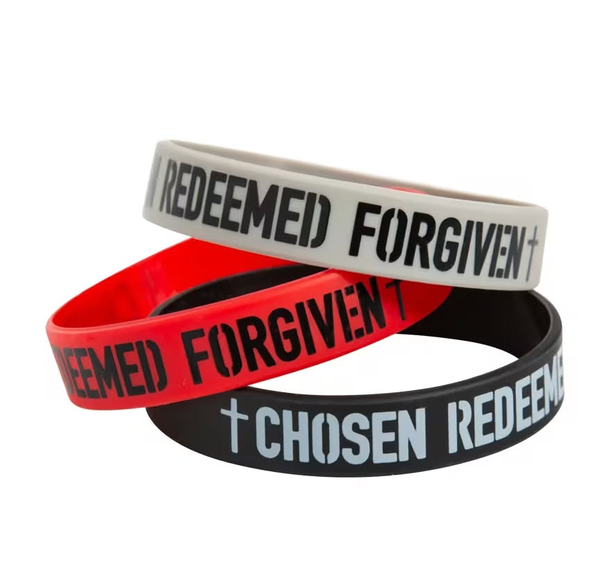 Chosen Redeemed Forgiven Christian Rubber Bracelets