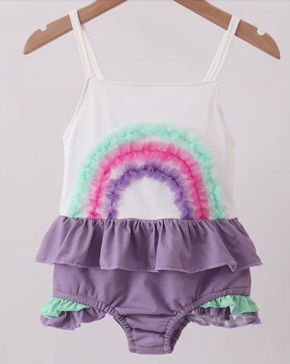 Ruffled Pastel Rainbow Swimsuit
