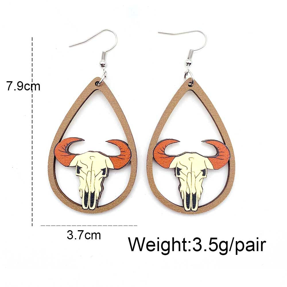 *Wood Boho Western Cow Boot Teardrop Earrings*