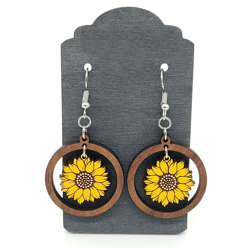 *Wooden Sunflower Earrings*