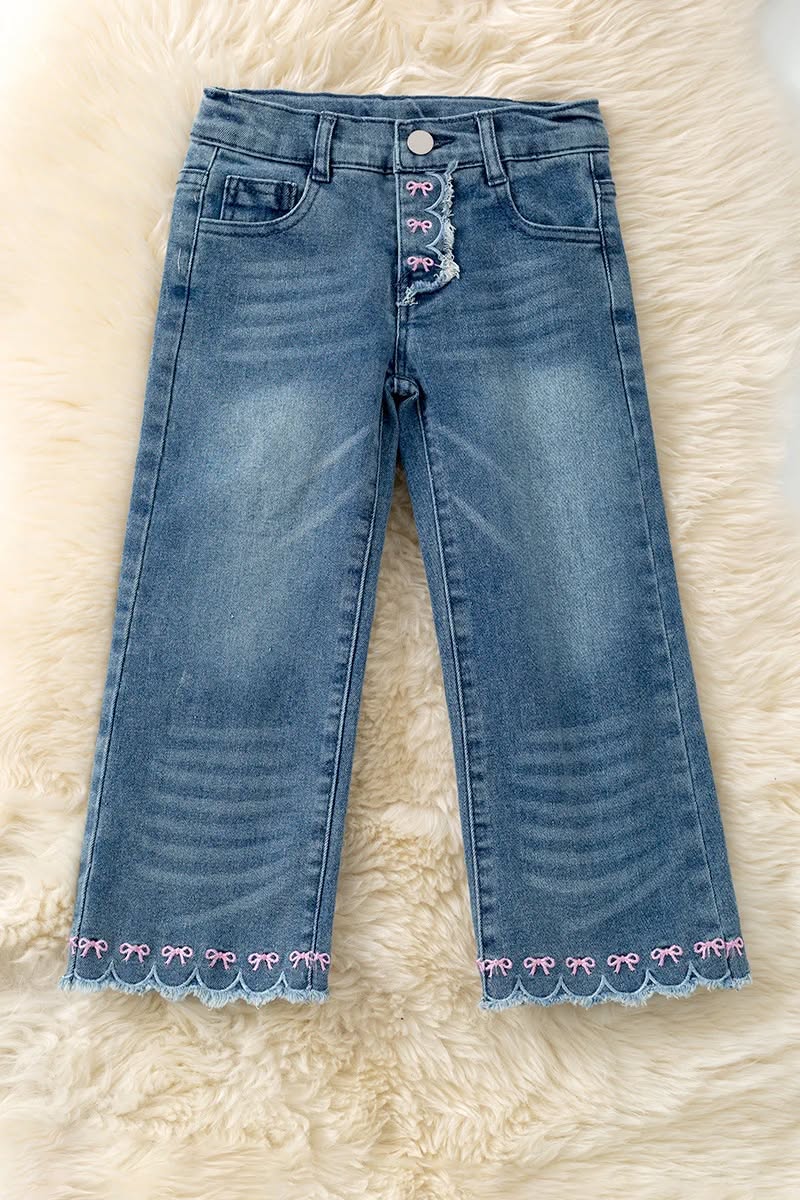 Scalloped Jeans with Pink Bow Accents