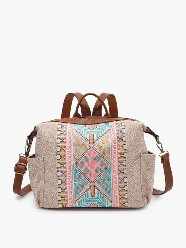 Aztec Pink & Turquoise Stripe Convertible Backpack Purse