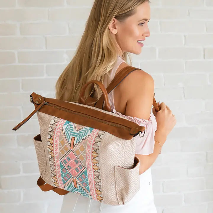 Aztec Pink & Turquoise Stripe Convertible Backpack Purse