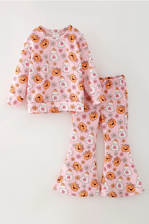 Ghosty Pumpkin Girls Halloween Flare Pants Set – Preorder