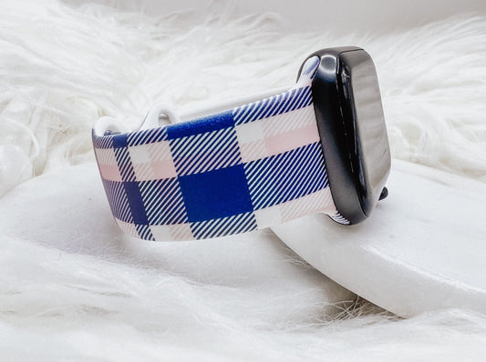 Pink and blue plaid Watch Band