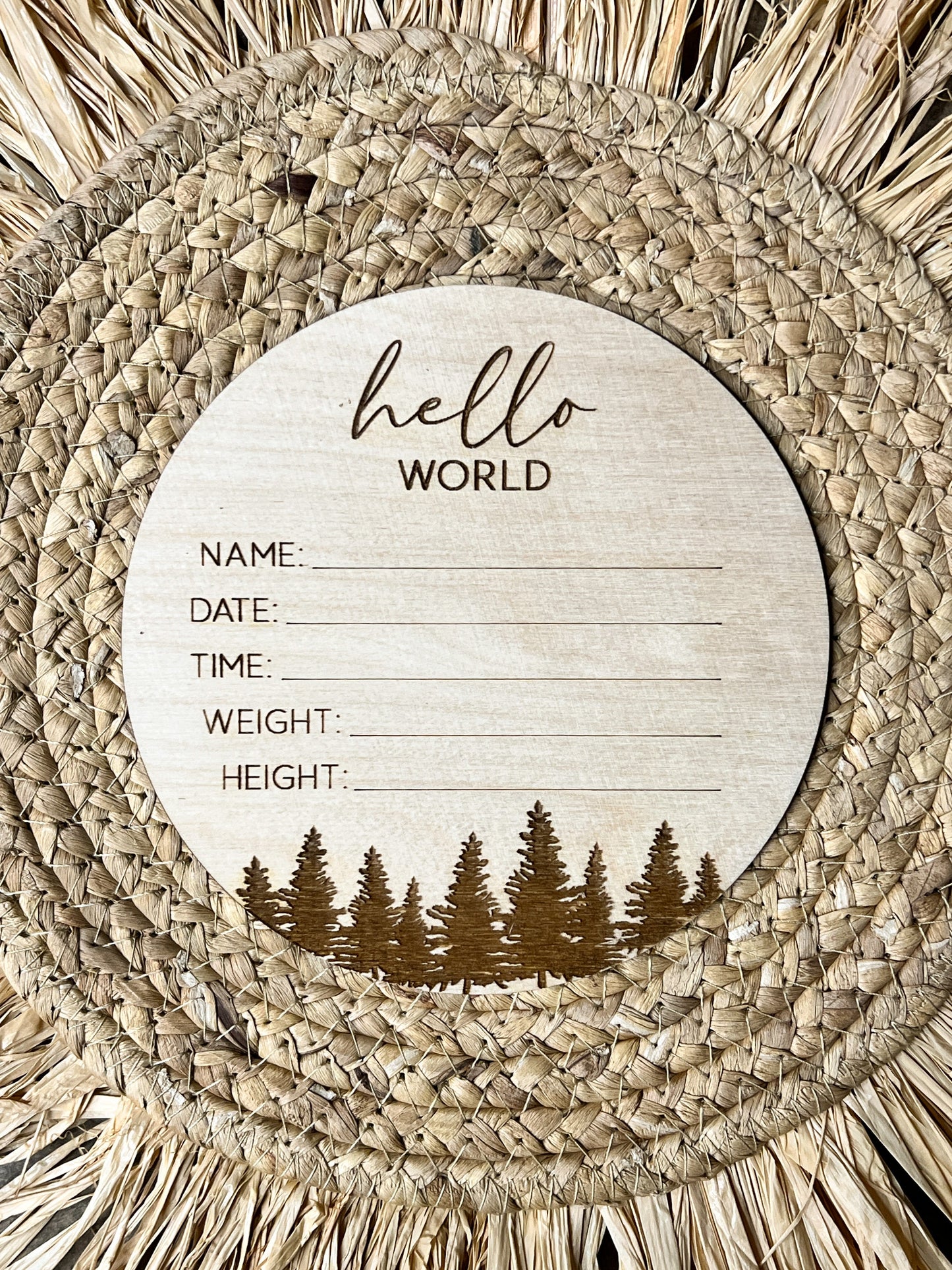 Hello World Forest newborn stat sign
