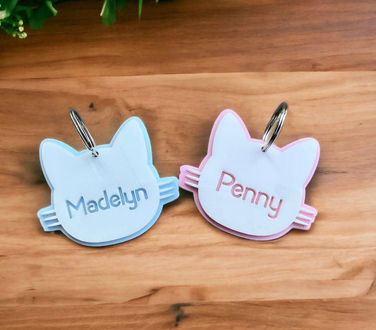 Personalized, custom kitty shaped Name Bag Tag or Keychains
